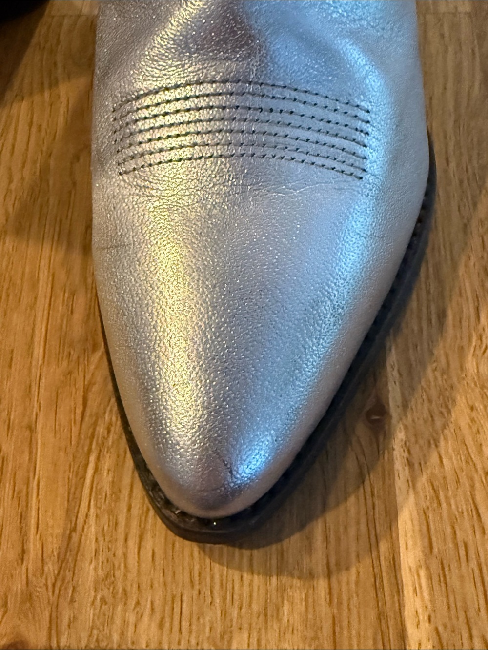 Free People Metallic Silver Women's Pointed Toe Mid-Calf Boot - Picture 3 of 7